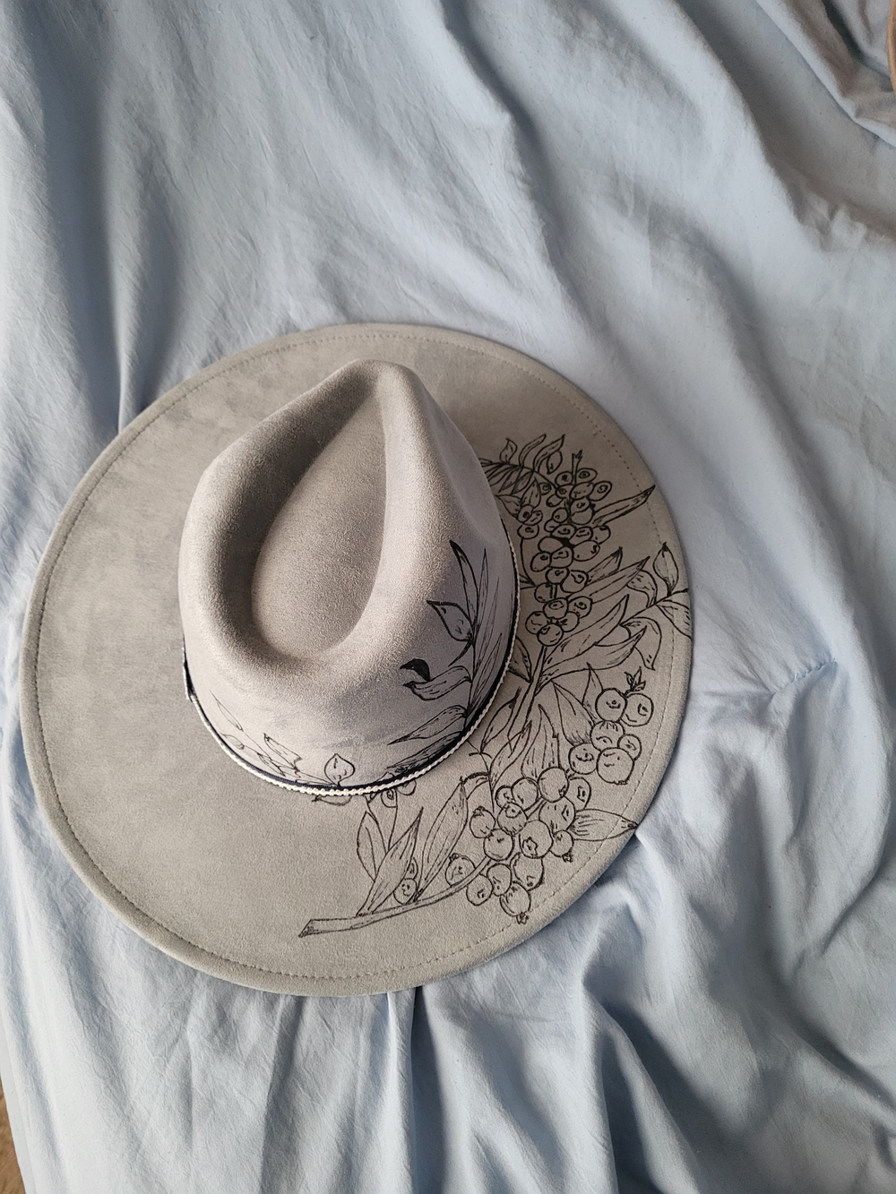 Light Blue Hand Burned Fedora